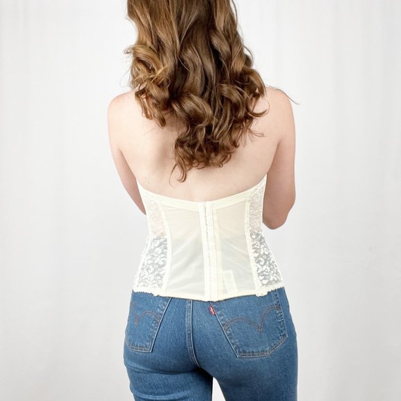 Stunning Vintage Union Made Sexy Lace Corset Bustier Top Lingerie Strapless S/M - Picture 3 of 8